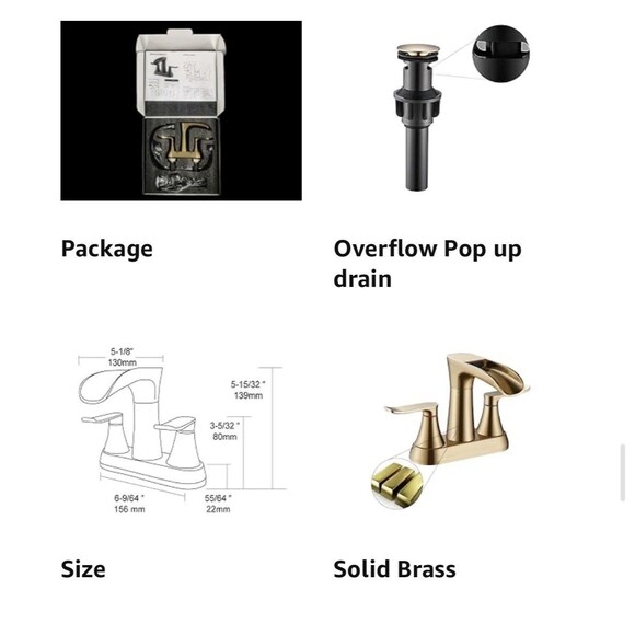 Yundoom Brushed Gold Waterfall Bathroom Faucet Swivel Spout Pop Up Drain BF4-04 - Picture 8 of 16